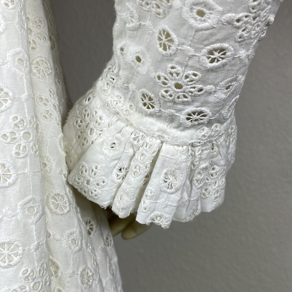 Merlette Cream White Eyelet Long Sleeve Shift Babydoll Mini Dress Sz S - Picture 6 of 15